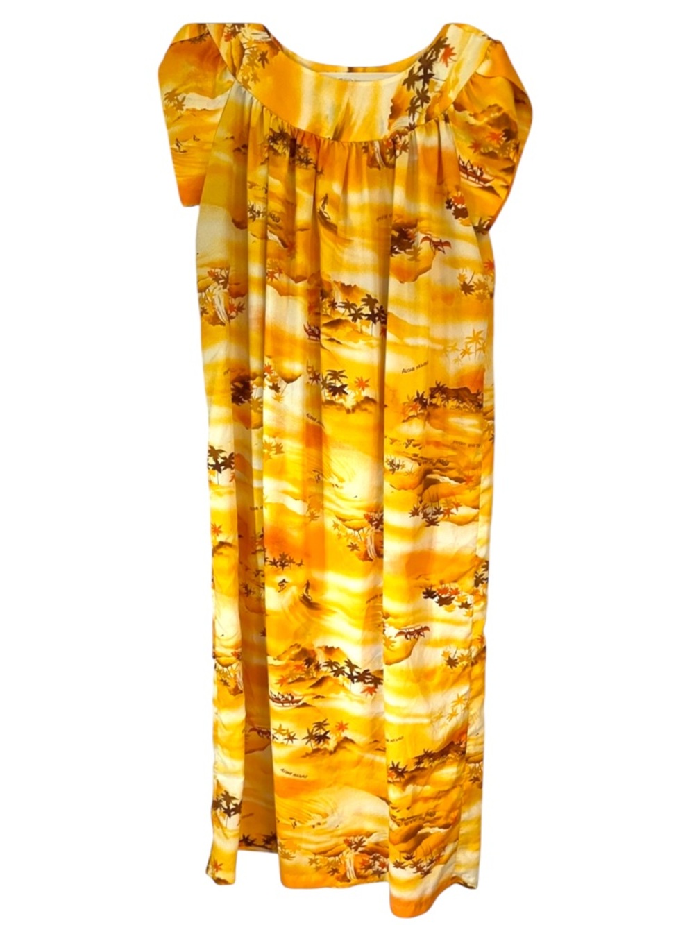 VTG Made In Hawaii Mumu Sz 14 Yellow and Orange Lightweight